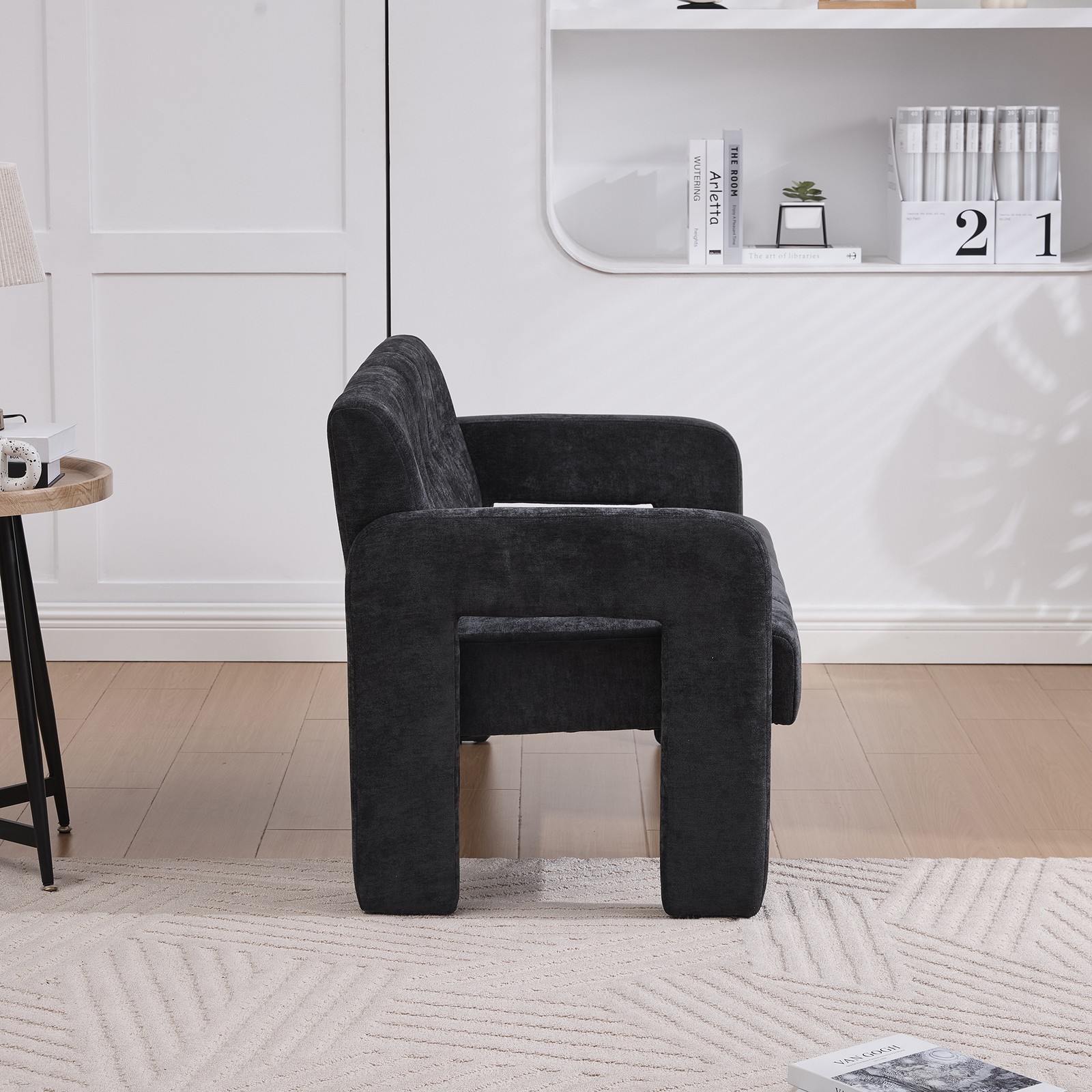 Nordic Modern Double Armchair Loveseat Sofa Chenille Black