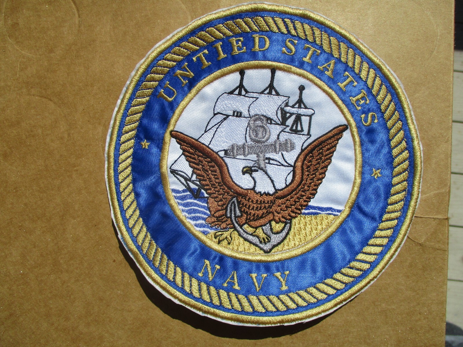 US "Untied" States Navy USN 6.5" Round Sew on Jacket Patch, Blue Gold, Satin