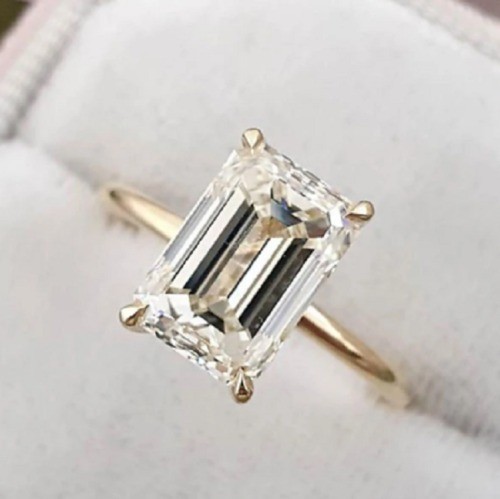 White Diamond 4.10 Ct Emerald Cut Lab-Created Wedding Ring 14K Yellow Gold FN