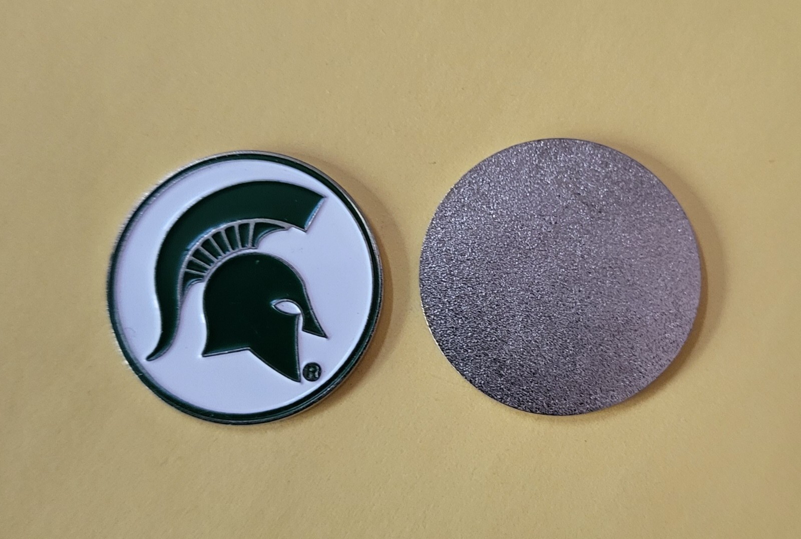 Michigan State University Green and White Enameled Metal Golf Ball Marker 
