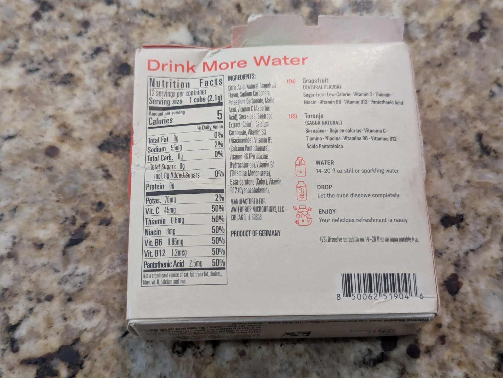 Waterdrop Microdrink Grapefruit Vitamin Hydration Cubes 0.89oz exp: 10/2026