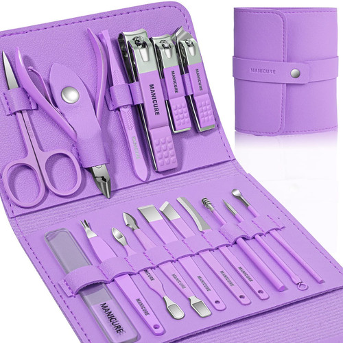 Manicure Set Professional Nail Clippers Pedicure Kit, 16 pcs Stainless Violet