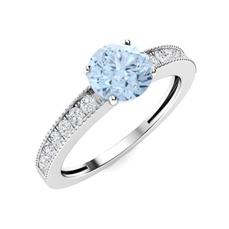 Aquamarine Gemstone Sterling Silver Solitaire with Accents New Ring Jewelry