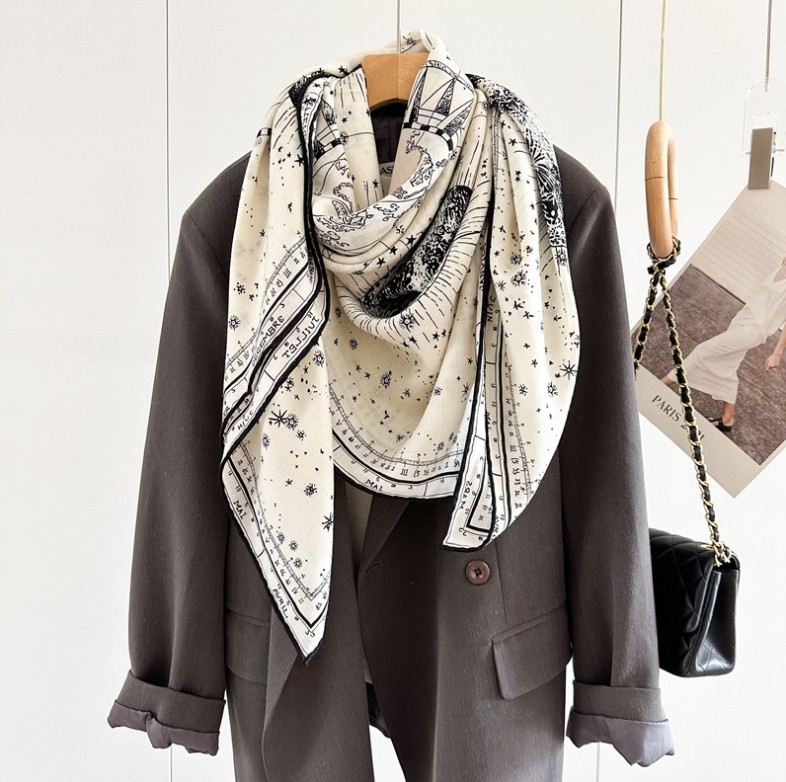 2025 Square70% Cashmere 30% Silk Constellation Print Double Face Scarf Shawl 53"