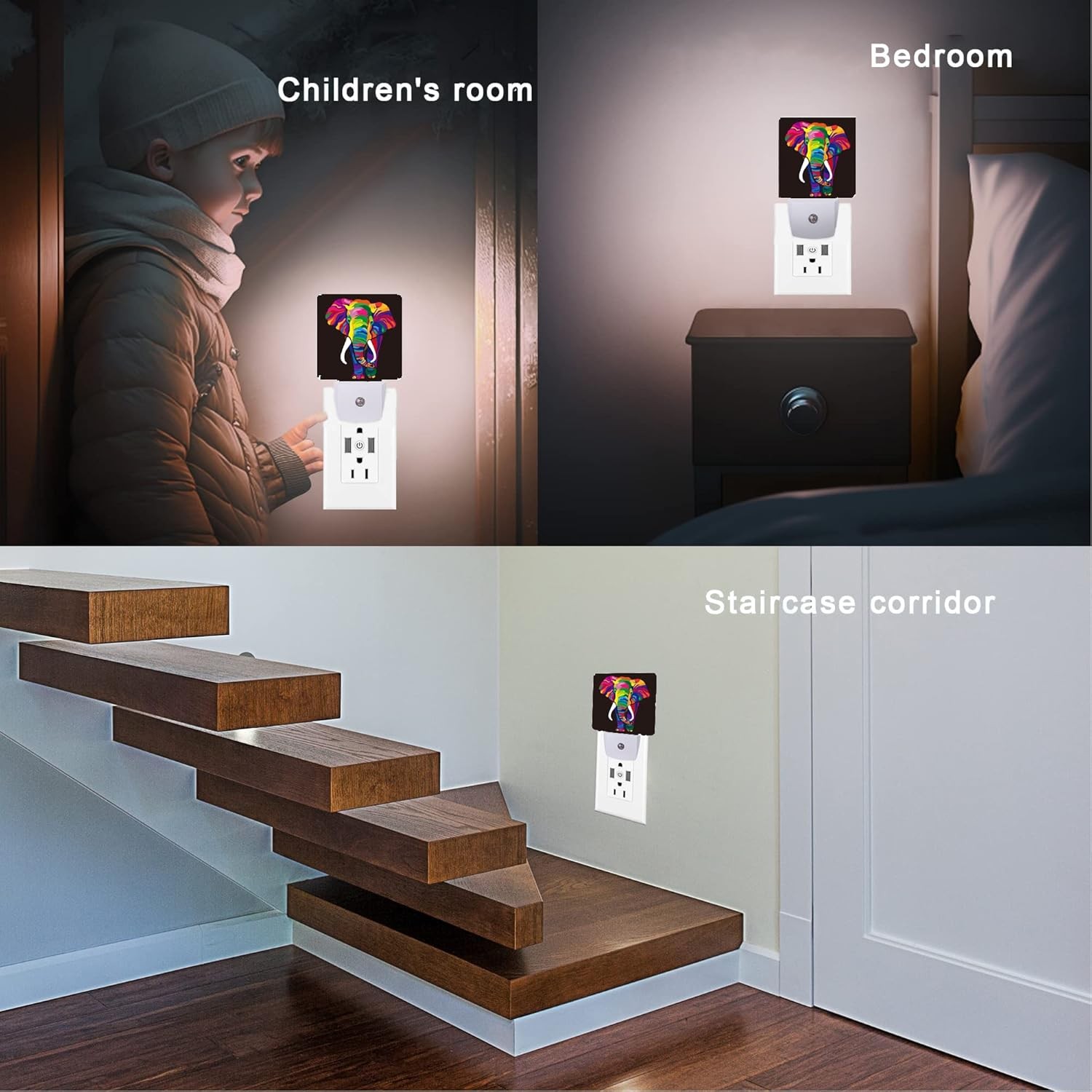 Elephant Night Light,Colorful Plug-in Lights with