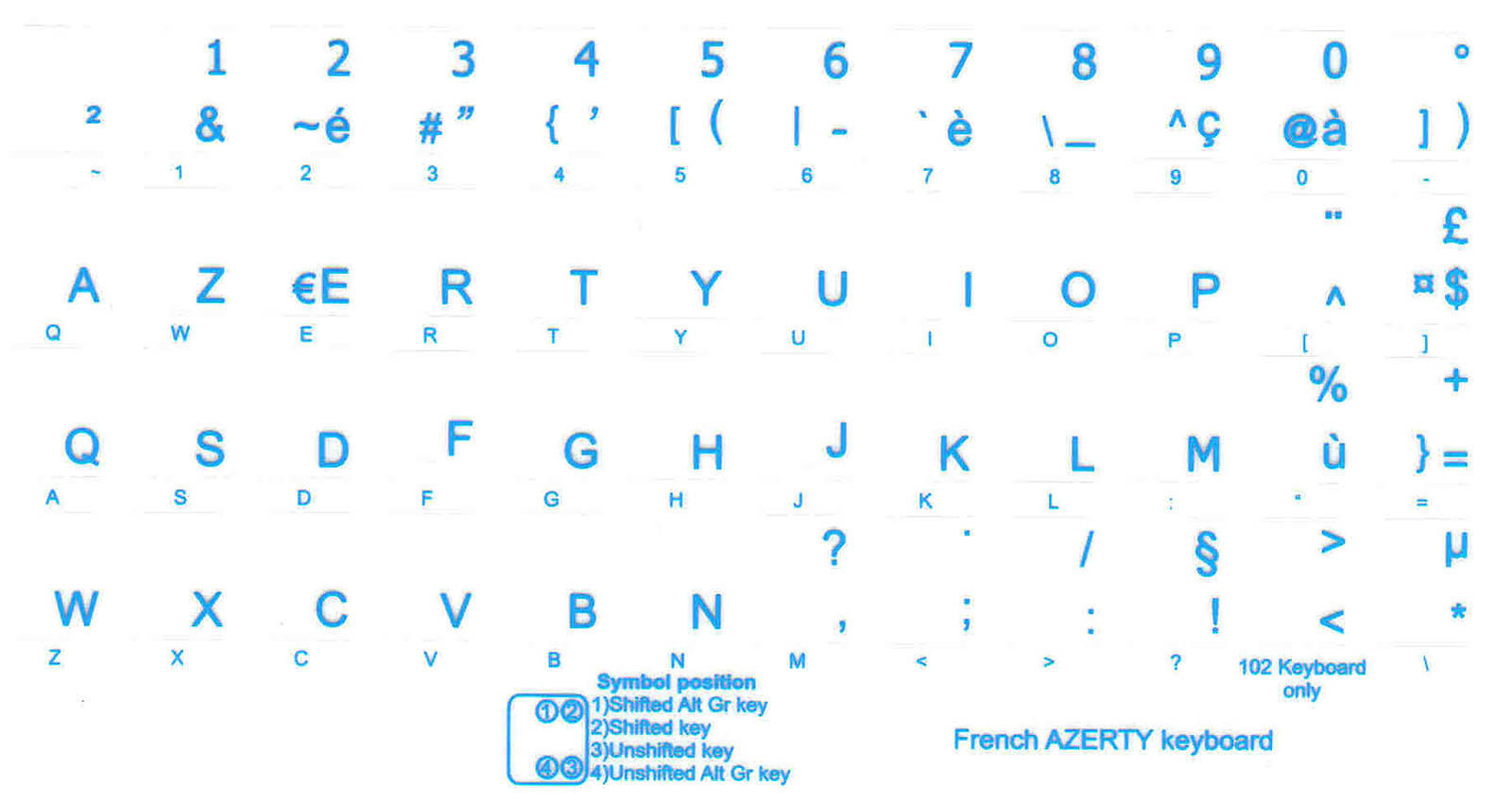 French Azerty blue transparent letters