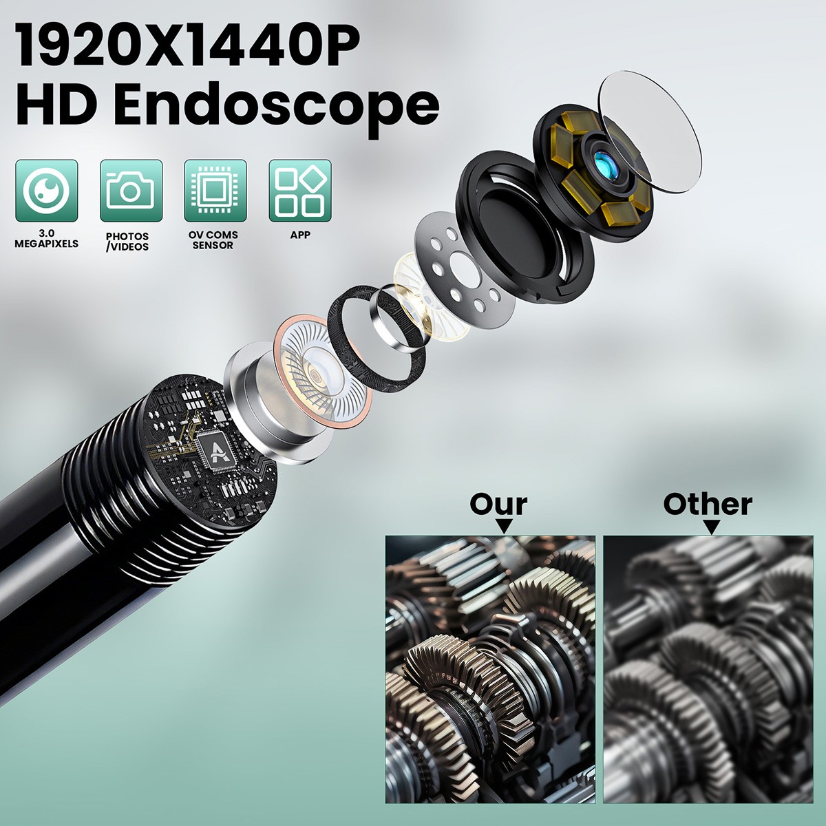 1920P HD Endoscope Borescope 5M Inspection Snake Camera with Light for Android