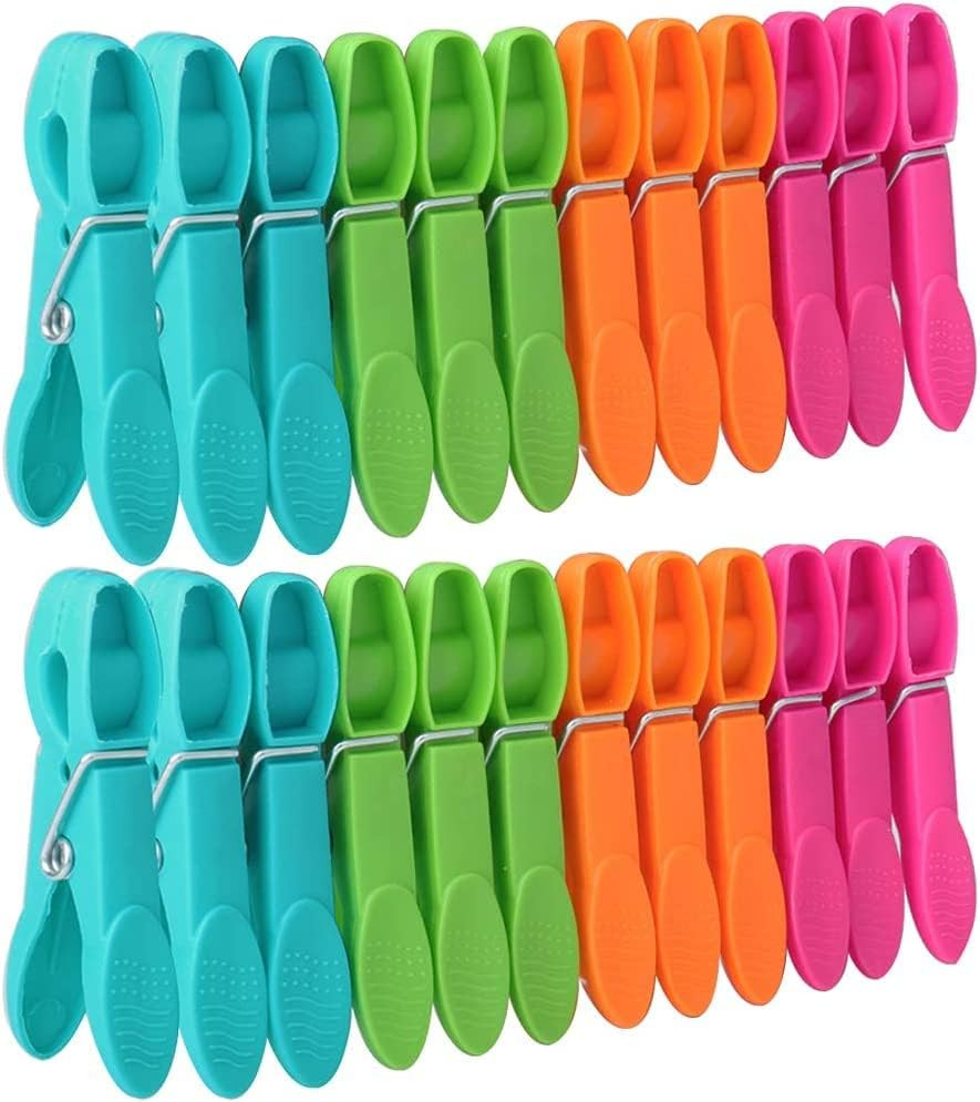 24 Pack Colored Plastic Clothespins Heavy Duty Non Slip Laundry Clips