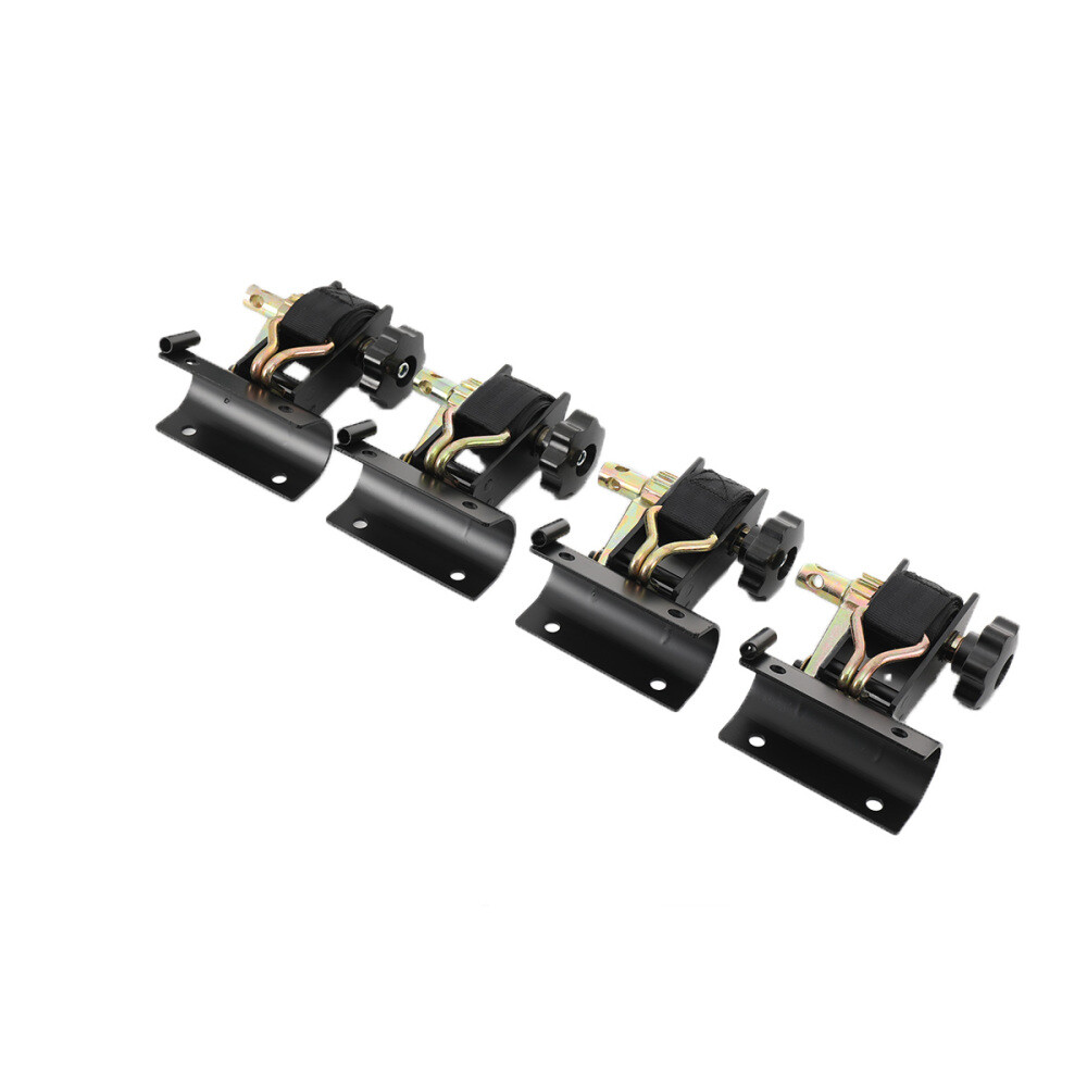 4pc Ladder Rack Ratchet Straps w/ J-Hook 1.5"x7.5' Black Retractable Ratchet Tie