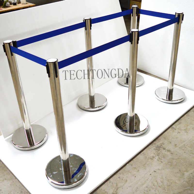 6Pcs Stanchion Posts Queue Pole Retractable Belt Crowd Control Blue Belt Barrier