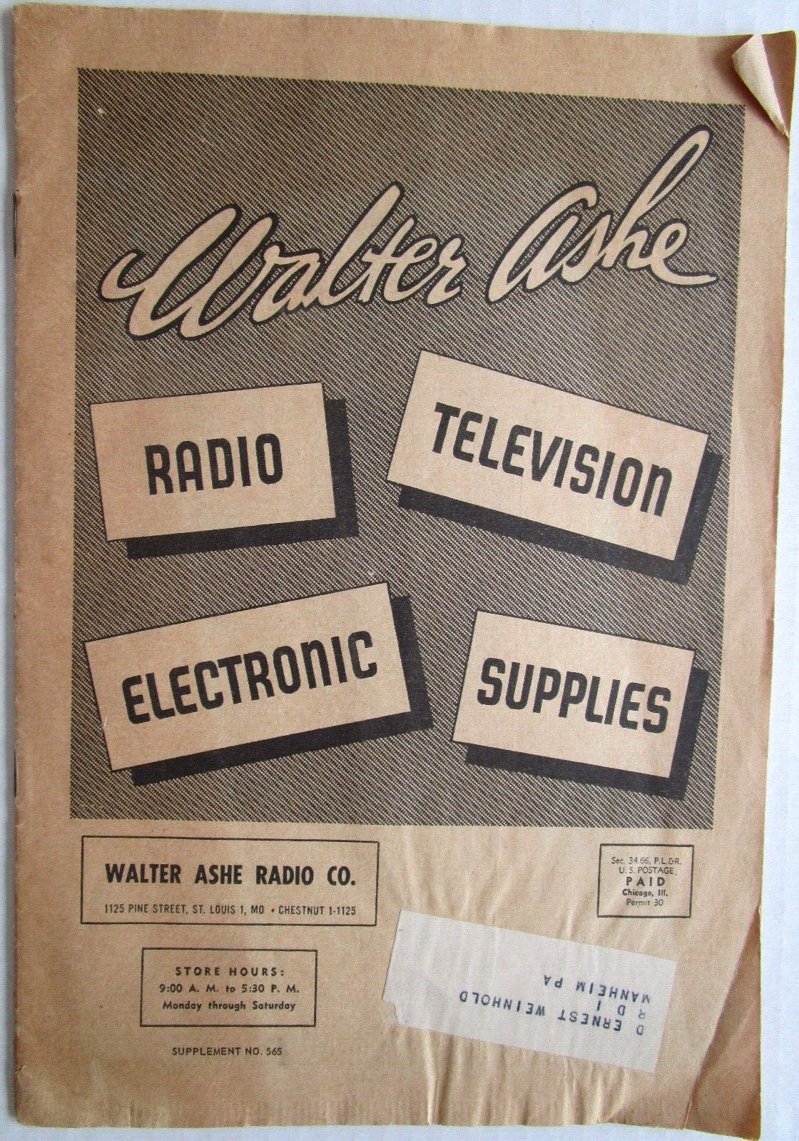 1930-40's WALTER ASHE RADIO CO. ST. LOUIS MO. CATALOG - E6J