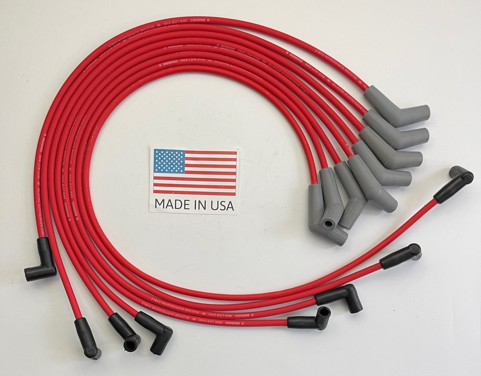 BBC CHEVY 396-427-454-502 HEI RED 8mm Spiral Core SPARK PLUG WIRES 45 DEGREE END