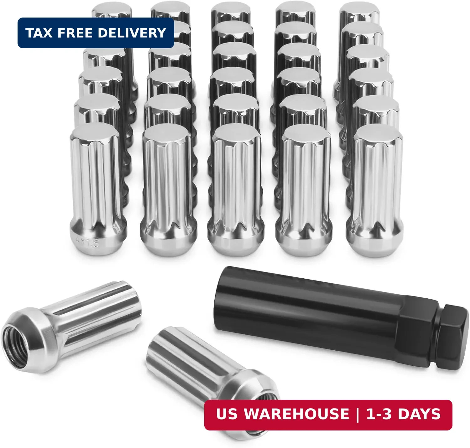 M14x1.5 Lug Nuts,32pcs 14x1.5 Chrome Wheel Nuts with Socket Key | 2 inche
