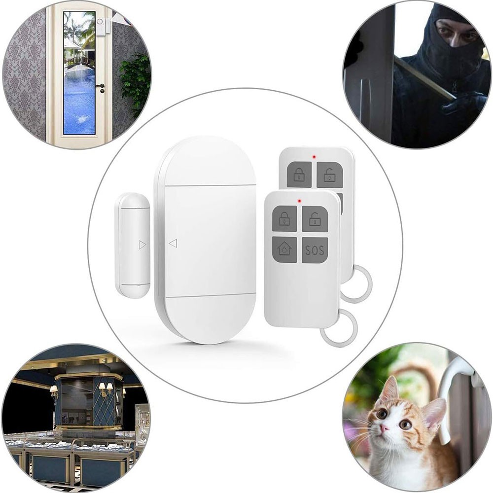 Door alarm window alarm  2 remote controls 130 dB siren 4 battery burglar alarm