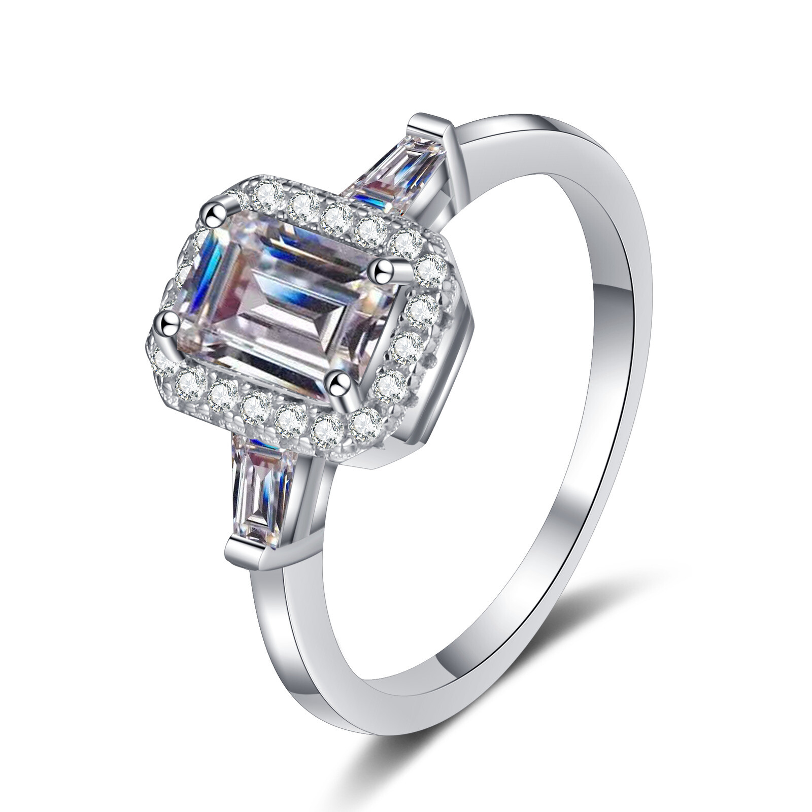 1 Ct Emerald Cut Moissanite 925 Sterling Silver Wedding Promise Ring for Her