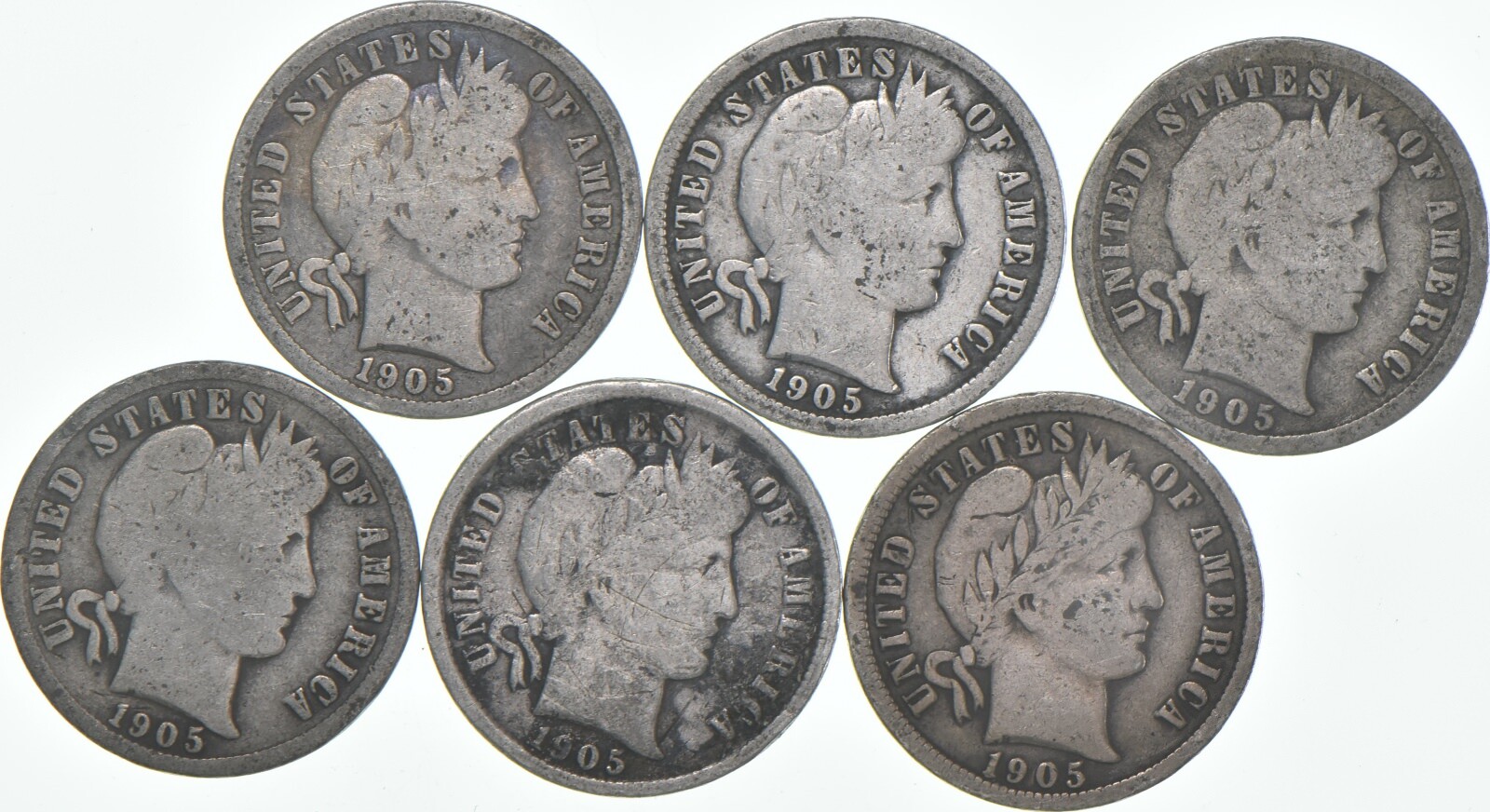 1905-P Barber Dime 90% Silver Average Circ