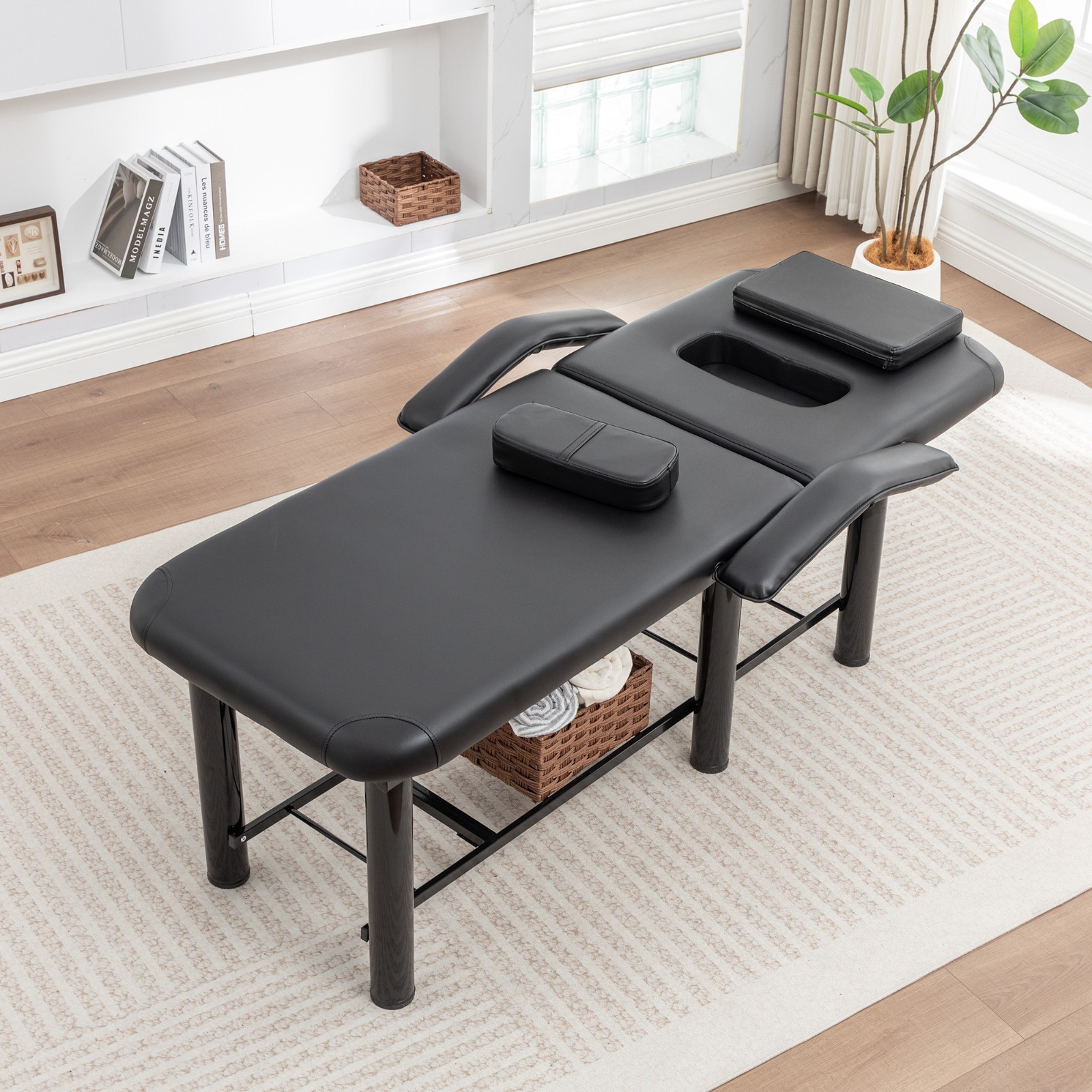 Professional Massage Bed Adjustable Height & Backrest Spa Facial Bed, Black