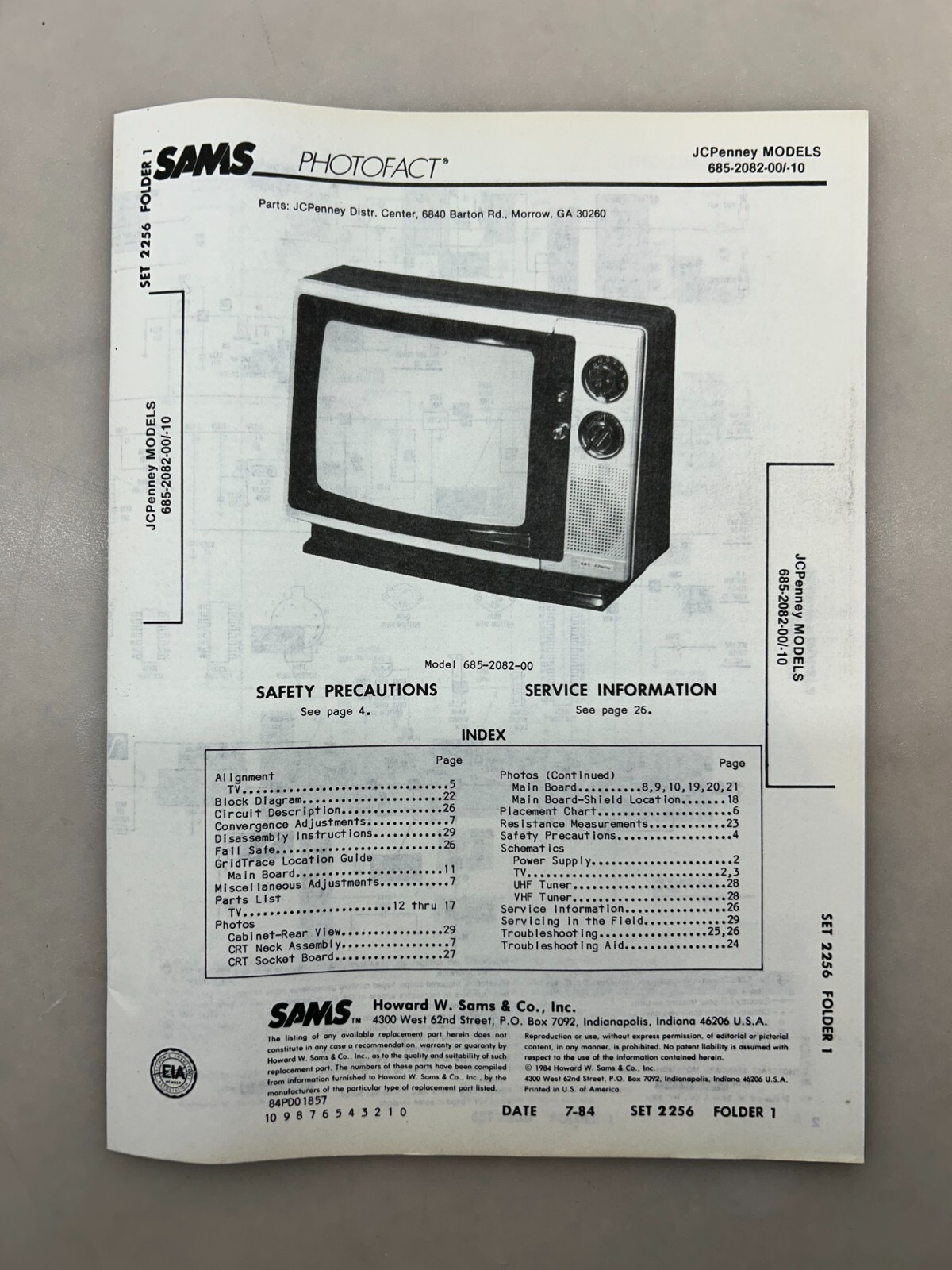 JCPenney 685-2082 Service Manual Sams Photofact Free Shipping