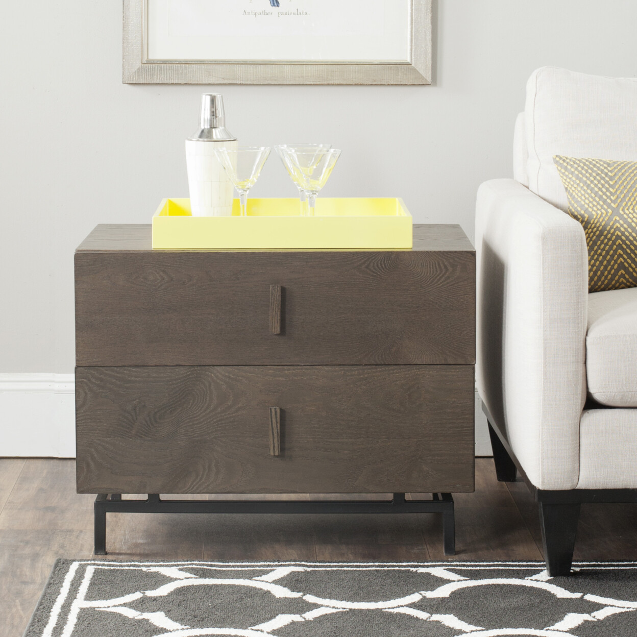 SAFAVIEH Herschel Scandinavian Lacquer 2-Drawer Cabinet | Dark Brown / Black |