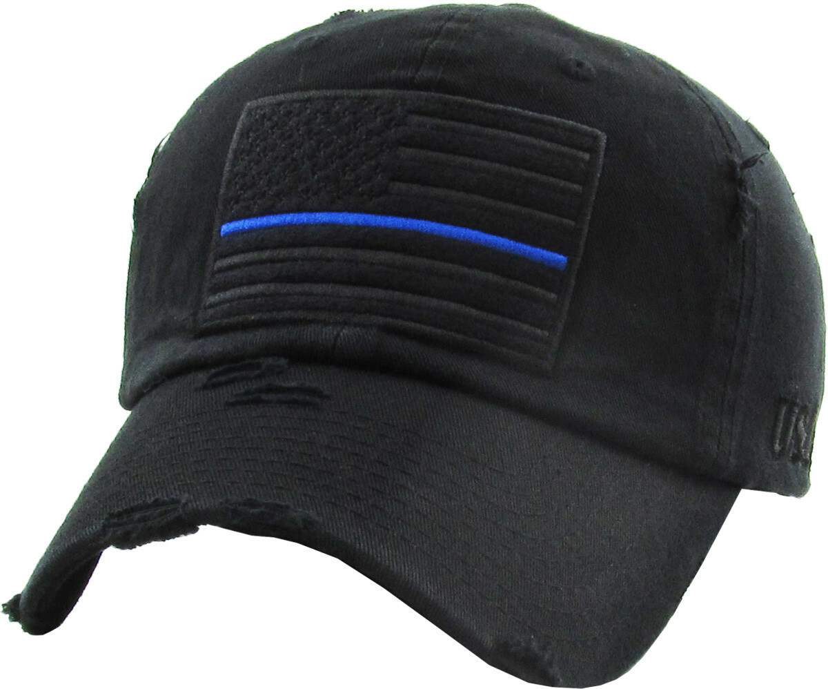 Thin Blue Line Law Enforcement Police Distressed Adjustable Dad Hat