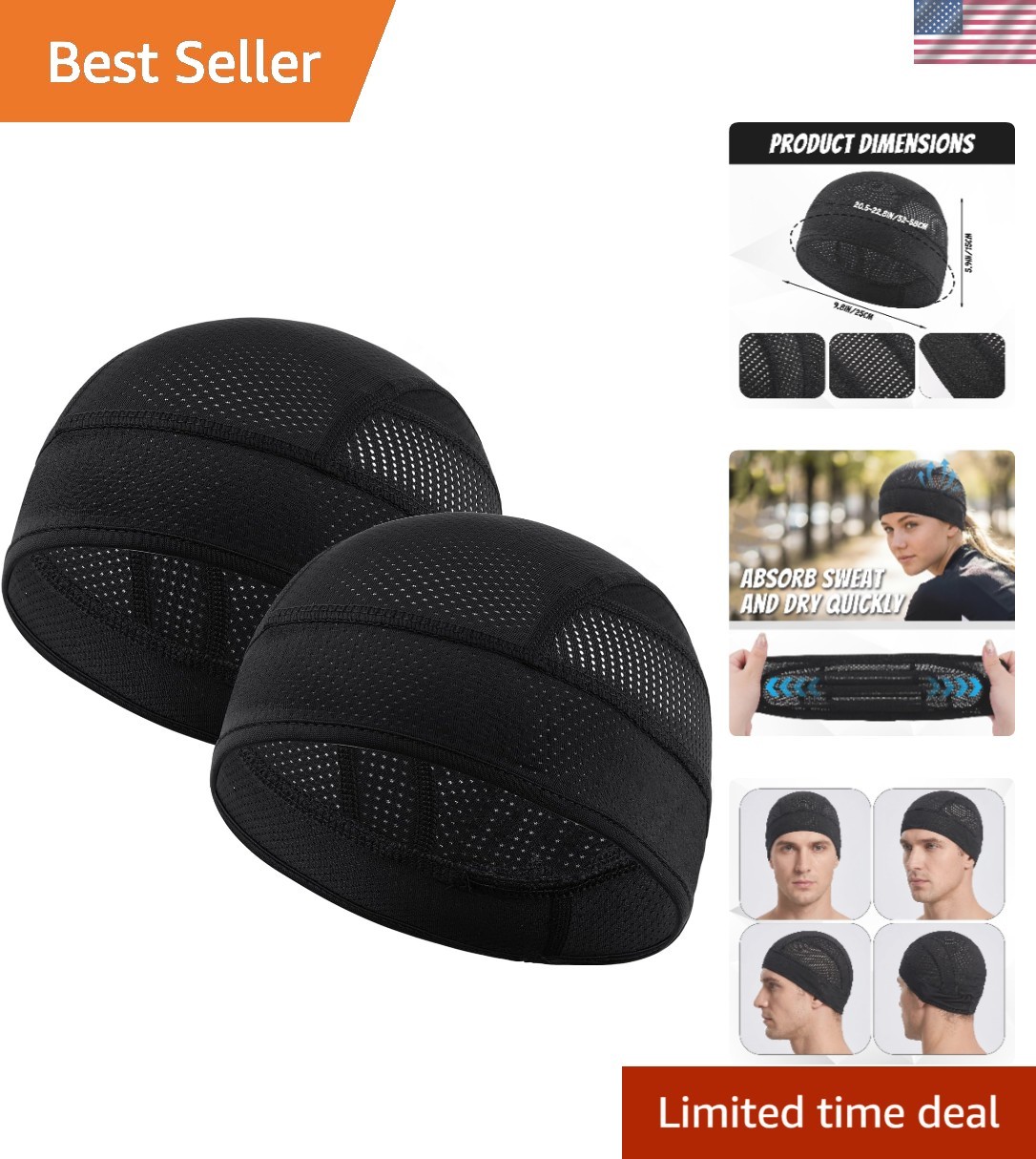 Unisex 2 Pack Mesh Cycling Caps - Quick Dry, Sweat Wicking for Summer Activities