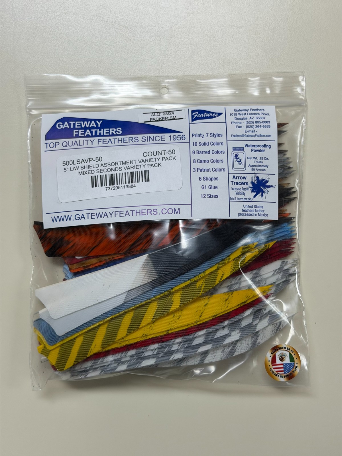 Gateway Feathers 5" Left Wing Shield Assortment Variety pack 50 count