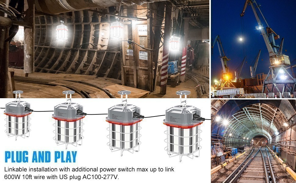 80W LED Temporary Work Light Linkable Construction Jobsite Projects Hanging Lamp