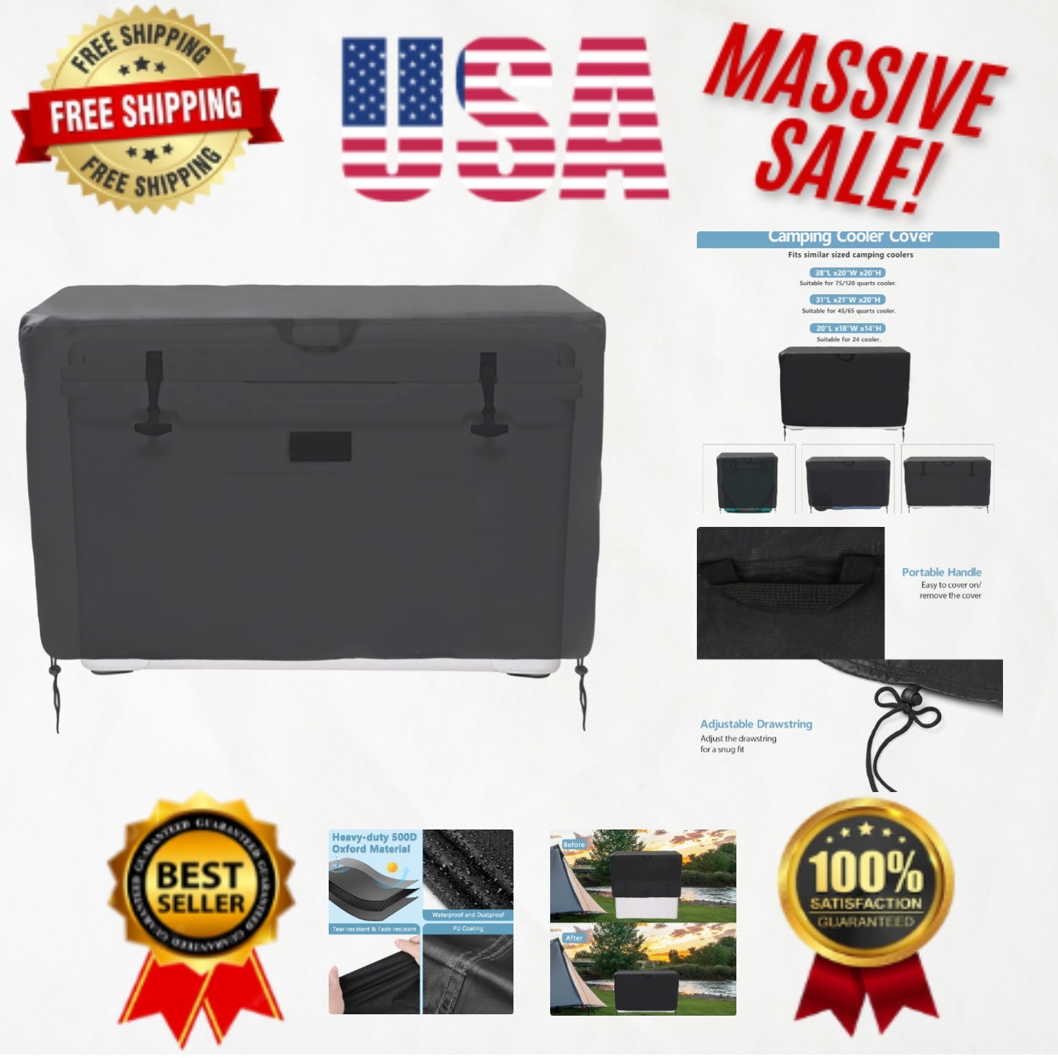 Easy-Clean Waterproof Cooler Cover with Handles - Perfect for Camping & Picnics