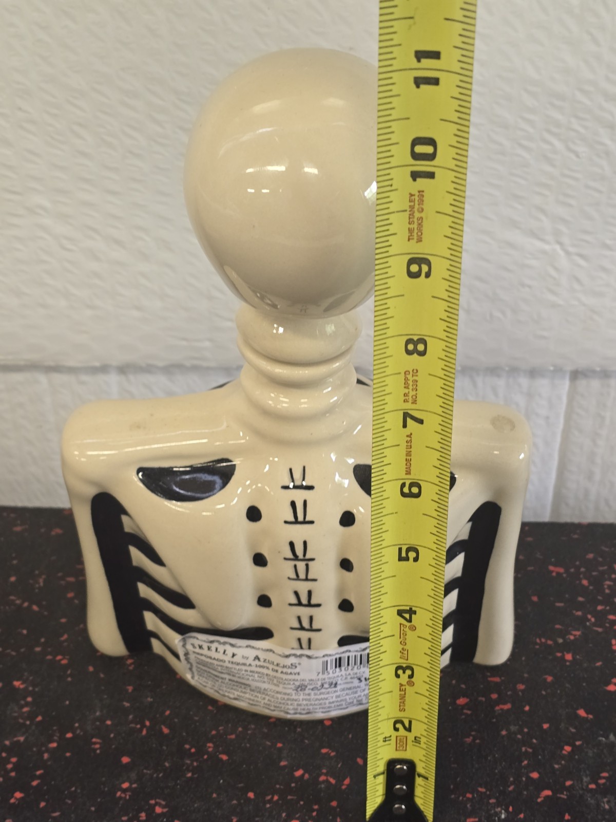 Los Azulejos Skelly Tequila Empty Glazed Pottery Skeleton Decanter (Empty)