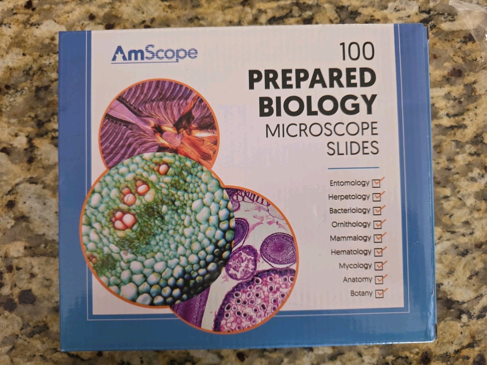 AmScope PS100E Prepared Biology Microscope Slides 100 Total Slides New