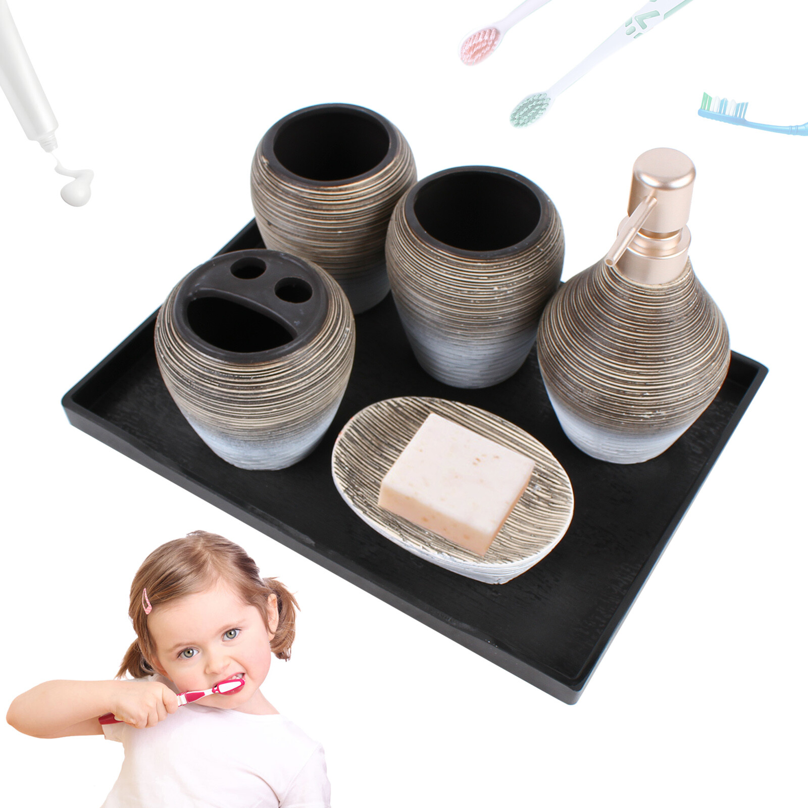 Ceramic Bathroom Accessories Set Decorative Storage Lotion Dispenser Holder 5PCS