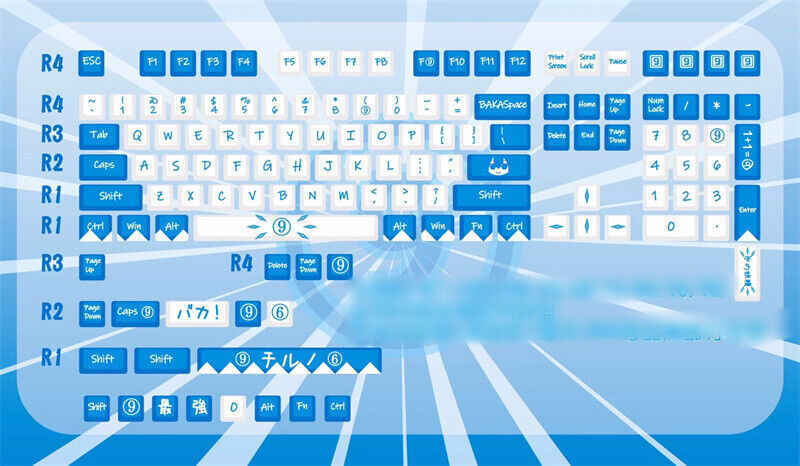 Touhou Project Cirno Theme PBT Keycaps 129keys For Cherry MX Mechanical Keyboard