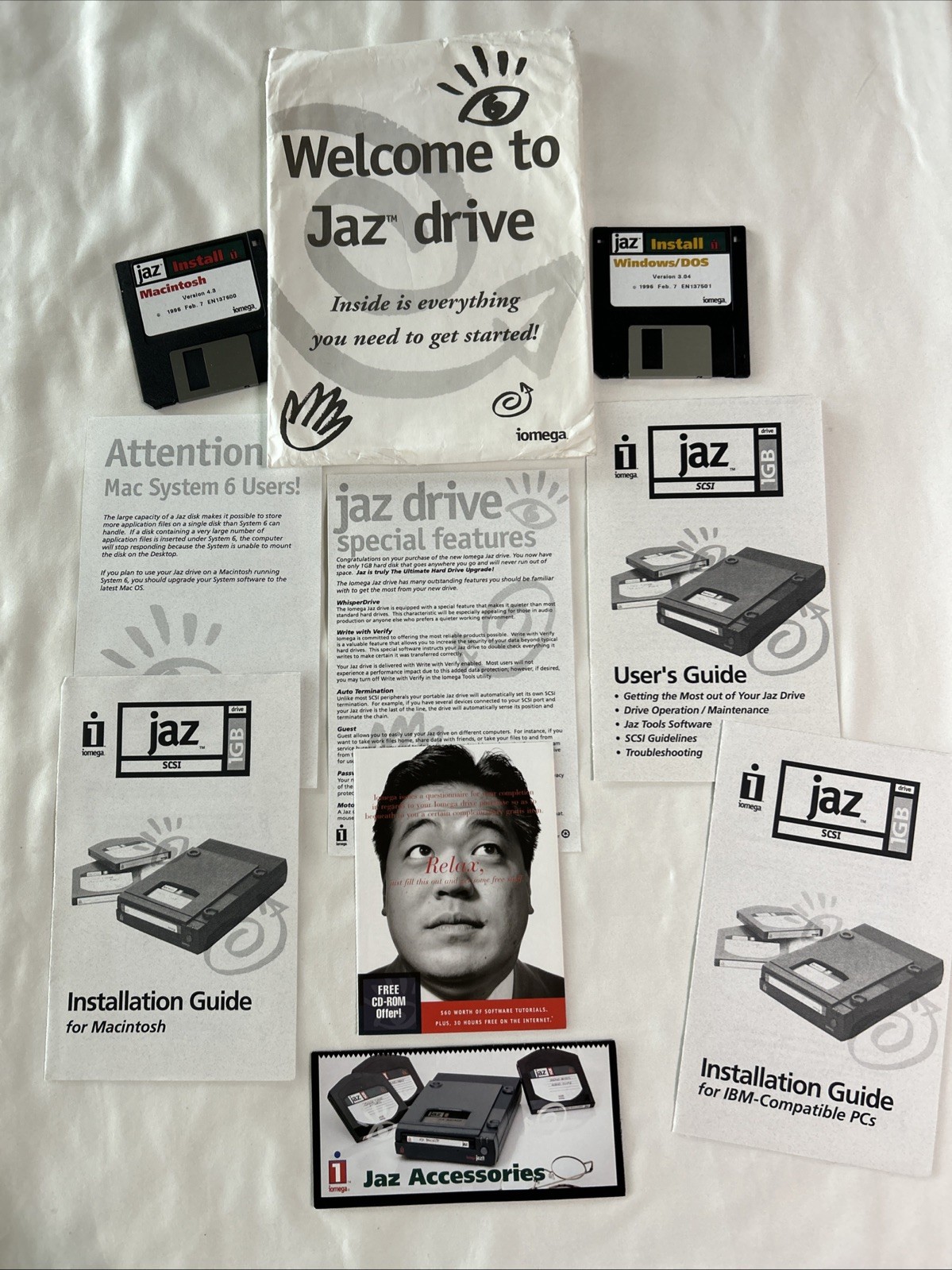 Vintage Iomega Zip 1GB Software & Manuals With Install Disks Mac & Win DOS SCSI