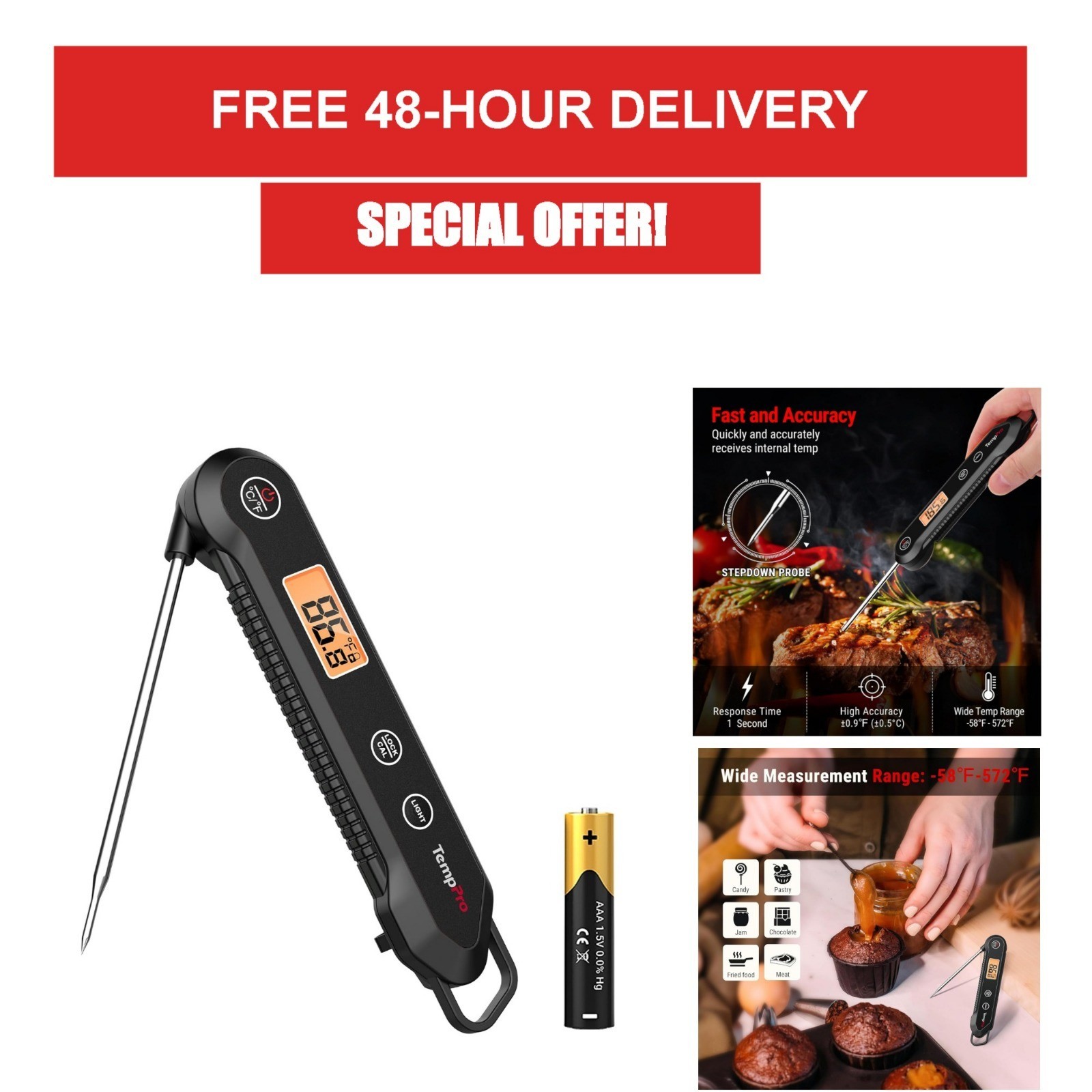 TempPro Digital Instant Read Meat Thermometer Waterproof Cooking Tools