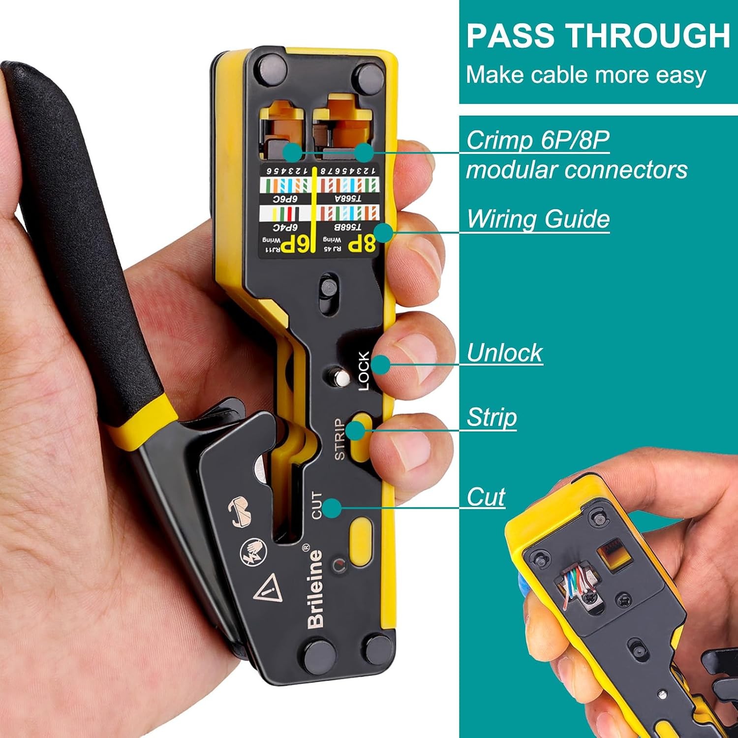 Ethernet Crimping Tool Kit for RJ45 Pass Through, Compatible with Cat5, Cat5e, C