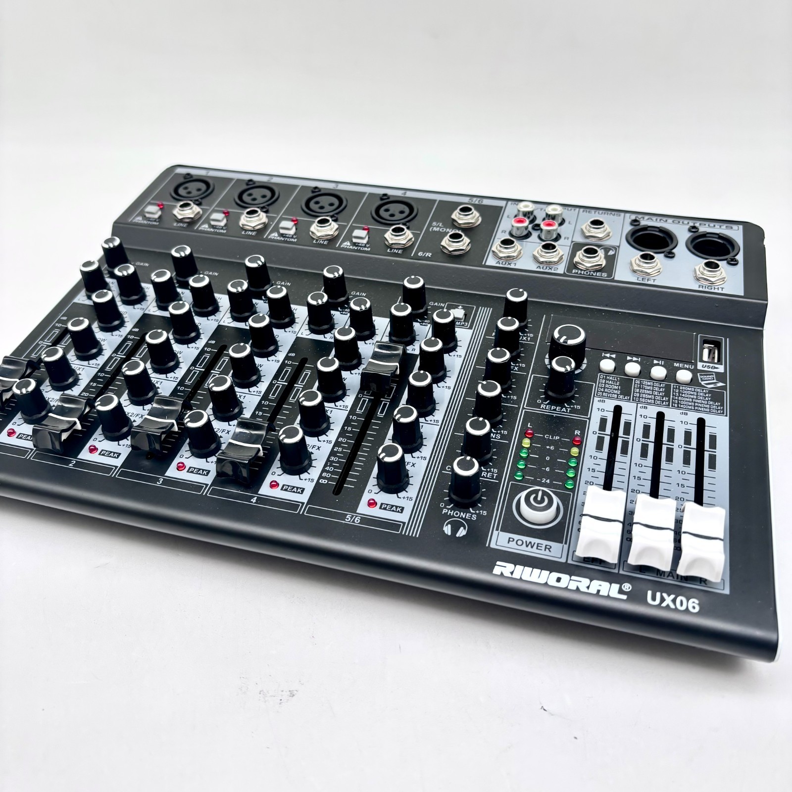 Riworal 6 Channel Professional Audio Mixer w/ Built In Bluetooth Model UX06