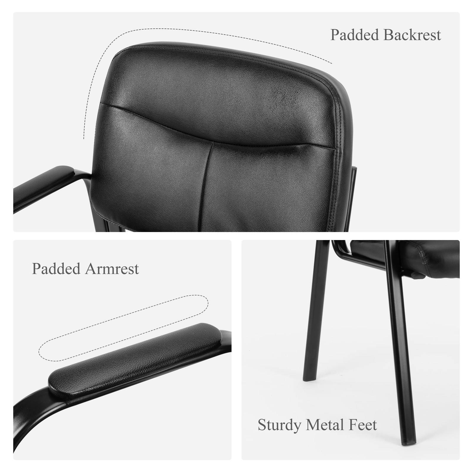 Office Guest Chair Bonded Leather Executive Side Chair， Reception Chair W/ Solid