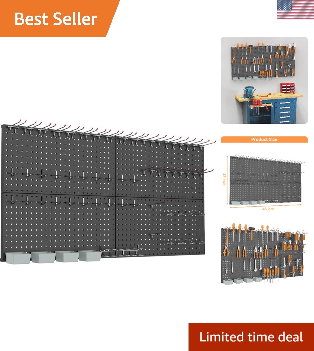 Rust-Resistant Metal Pegboard Kit with 93 Accessories for Garage Tool Storage