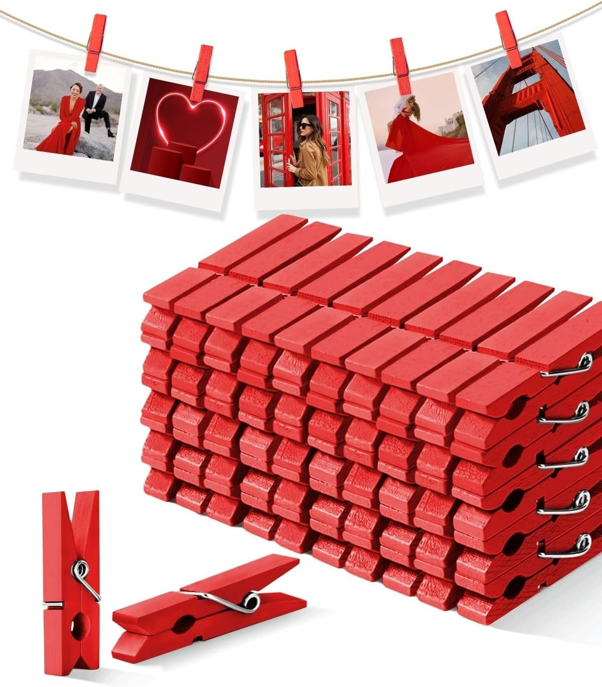 50 PCS 1.4 Inch Mini Clothes Pins Wooden Small Clothespins Photo Tiny Red