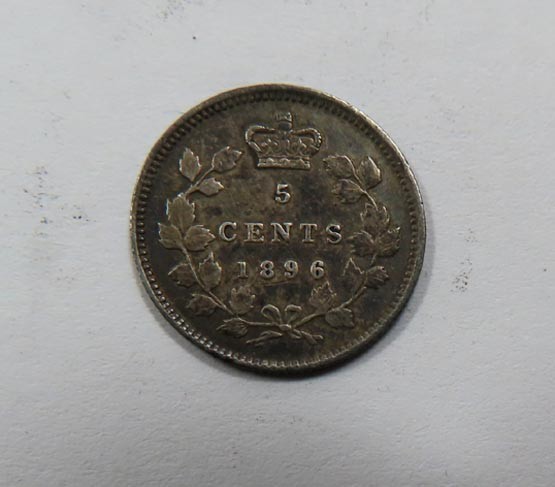 Canada Queen Victoria Sterling Silver 5 cents 1896 Nice Toned VF+ SCARCE