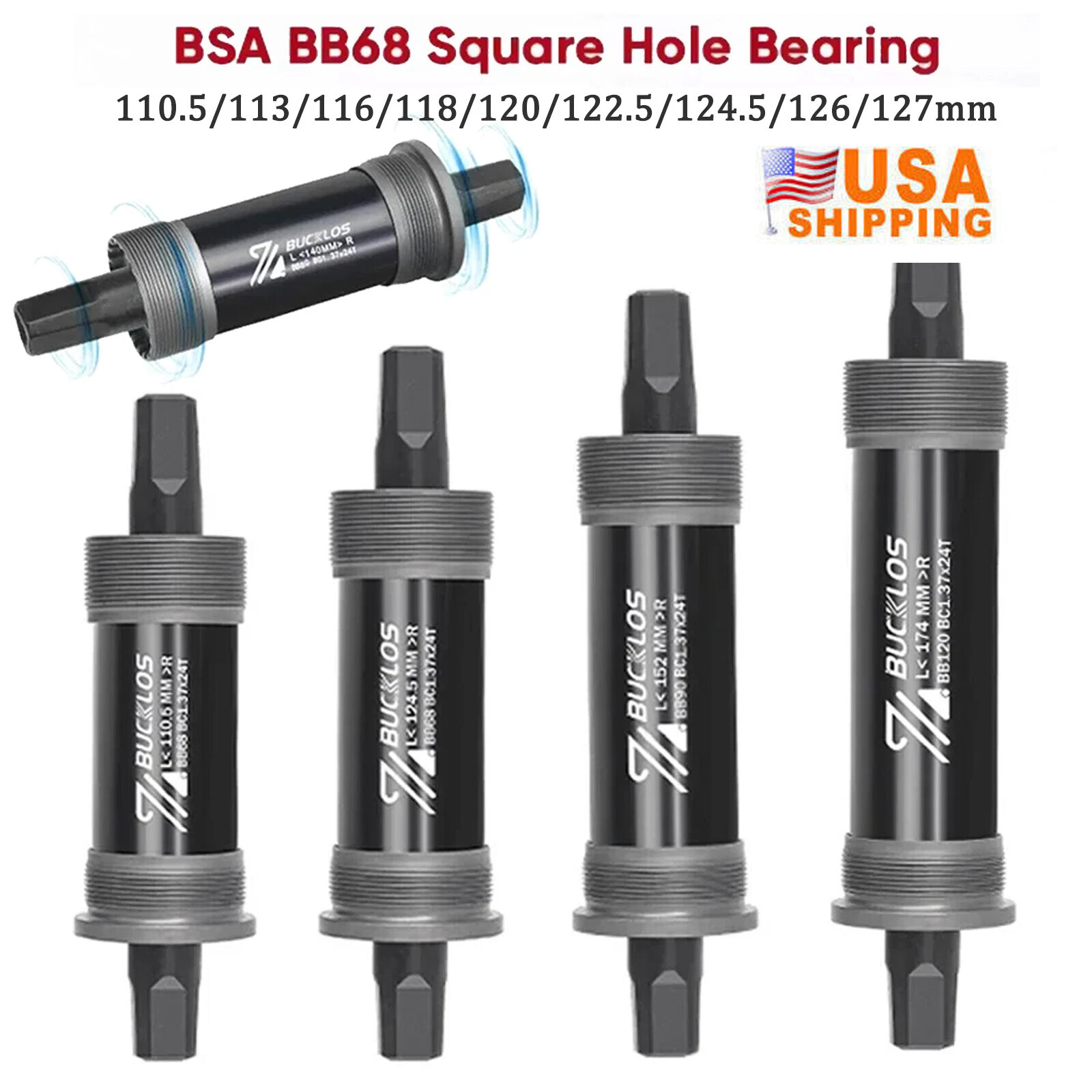 118/120/122.5mm Square BB68 Bottom Bracket for Shimano Sealed Bearings Cartridge