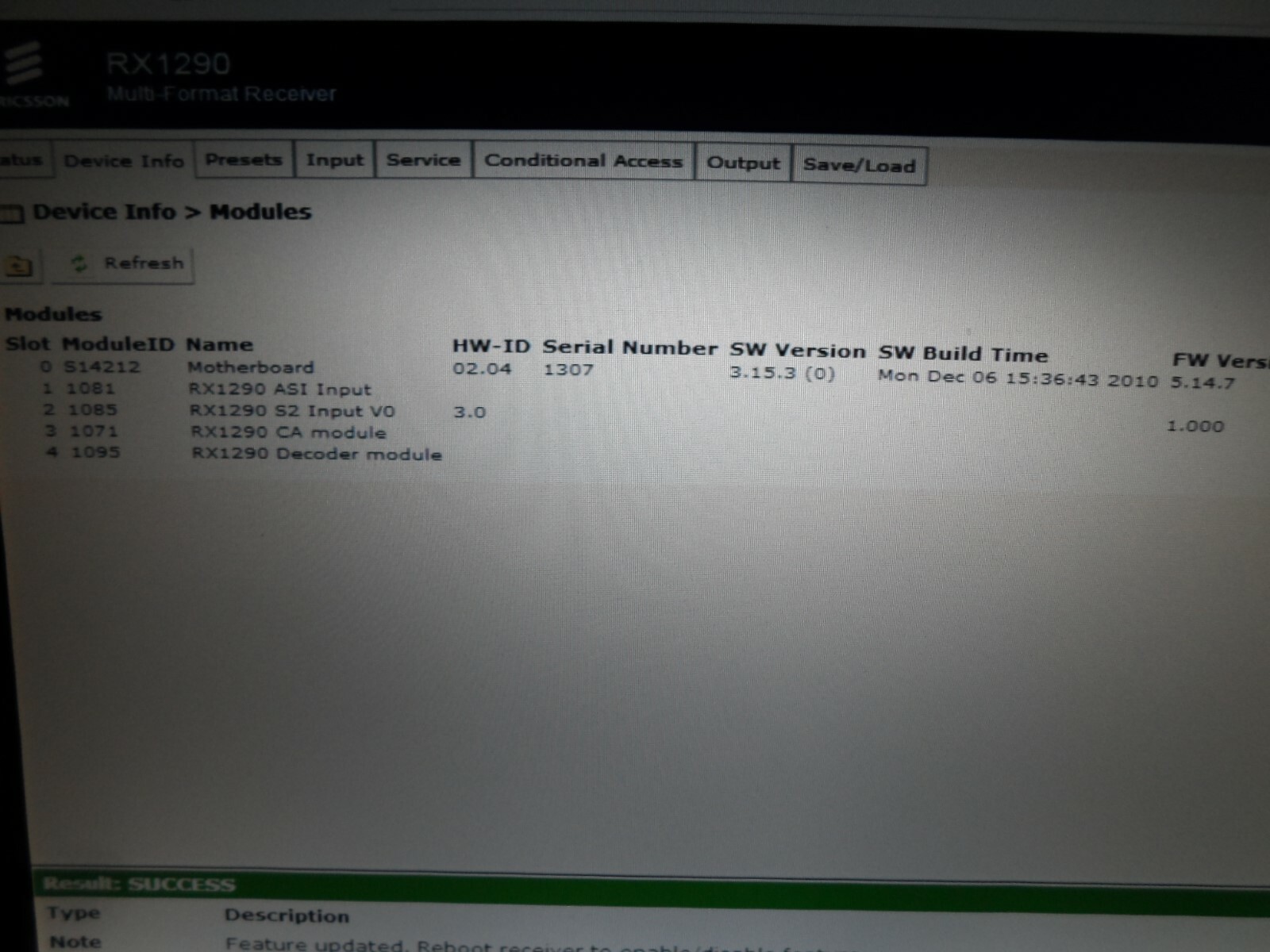 Tandberg Ericsson RX1290 DVB-S/S2/ASI IRD RF Satellite SAT RECEIVER DECODER