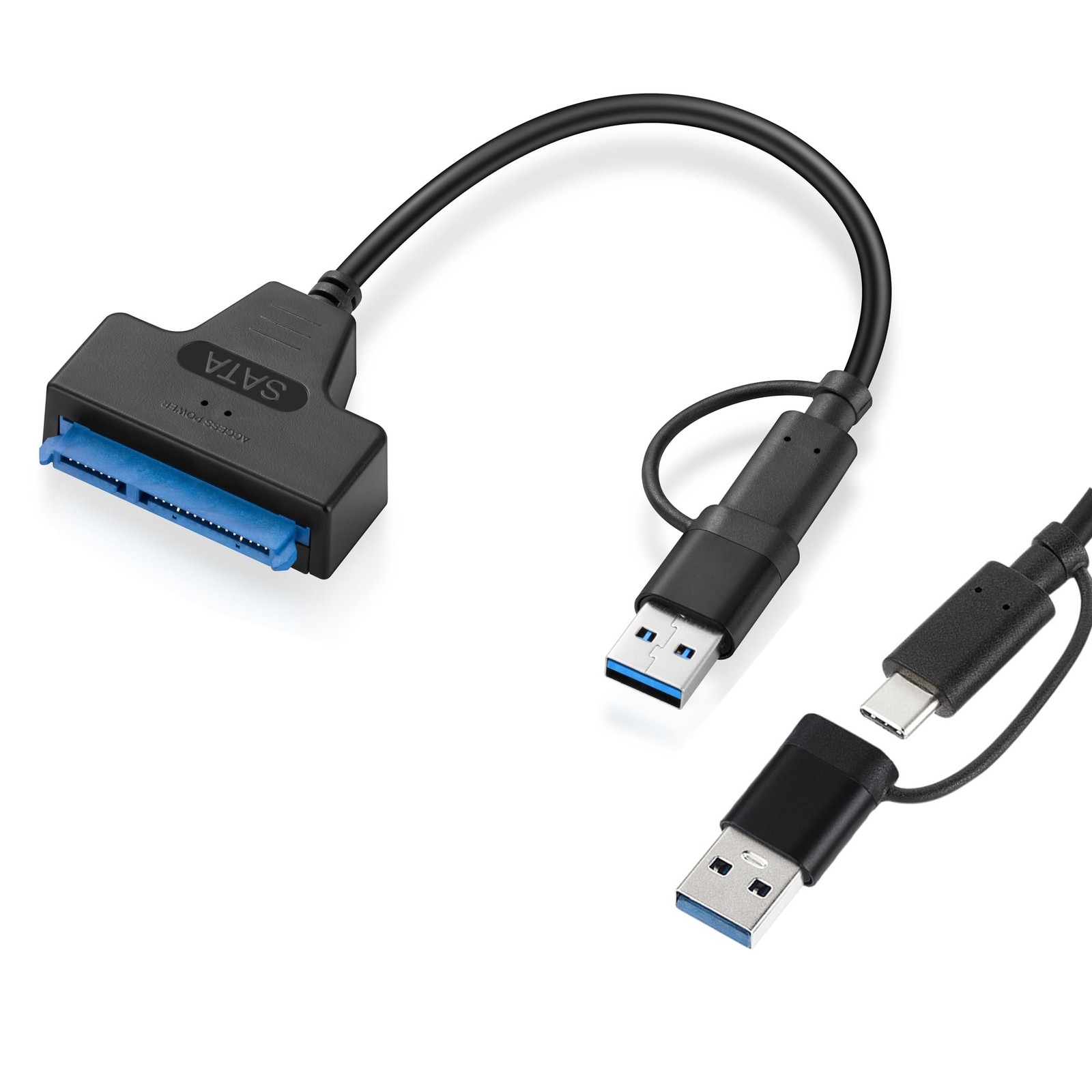 SATA to USB 3.0 Adapter Cable 0.7FT，Black，USB-C/USB-A 3.0 to SATA