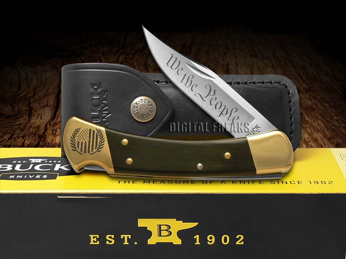 Buck 110 Folding Hunter Knife We The People Ebony Wood 1/500 420HC Stainless