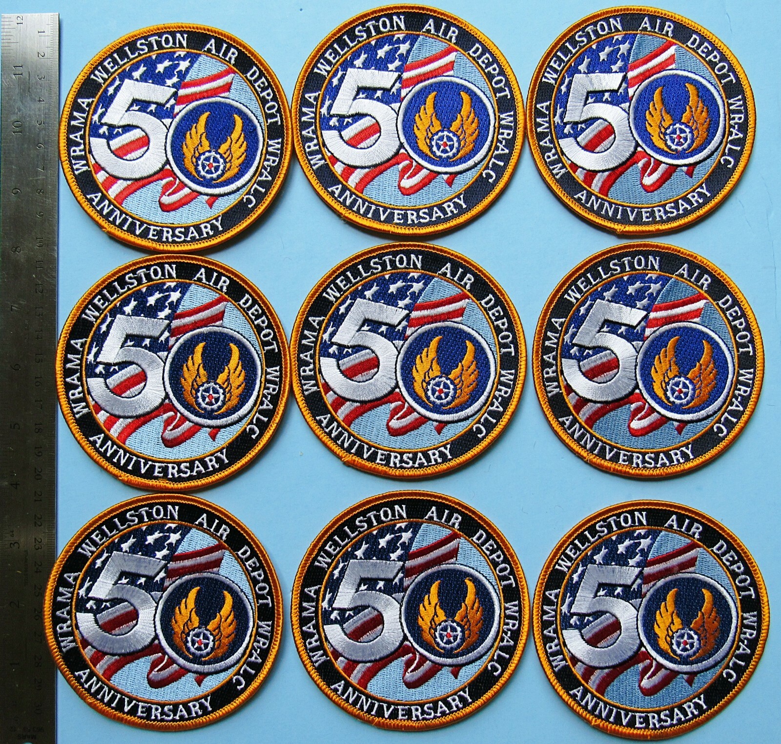 PATCH Lot of 9 vtg Army Air Corps WWII Wellston Depot 50th Anniversary 4 inch