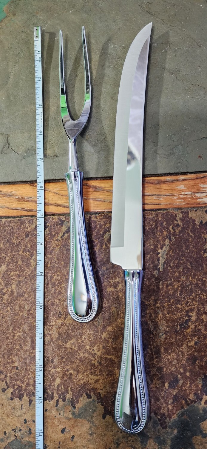 TOWLE USA 🇺🇸 BEADED STAINLESS CARVING 🍠🍗 KNIFE & FORK SET