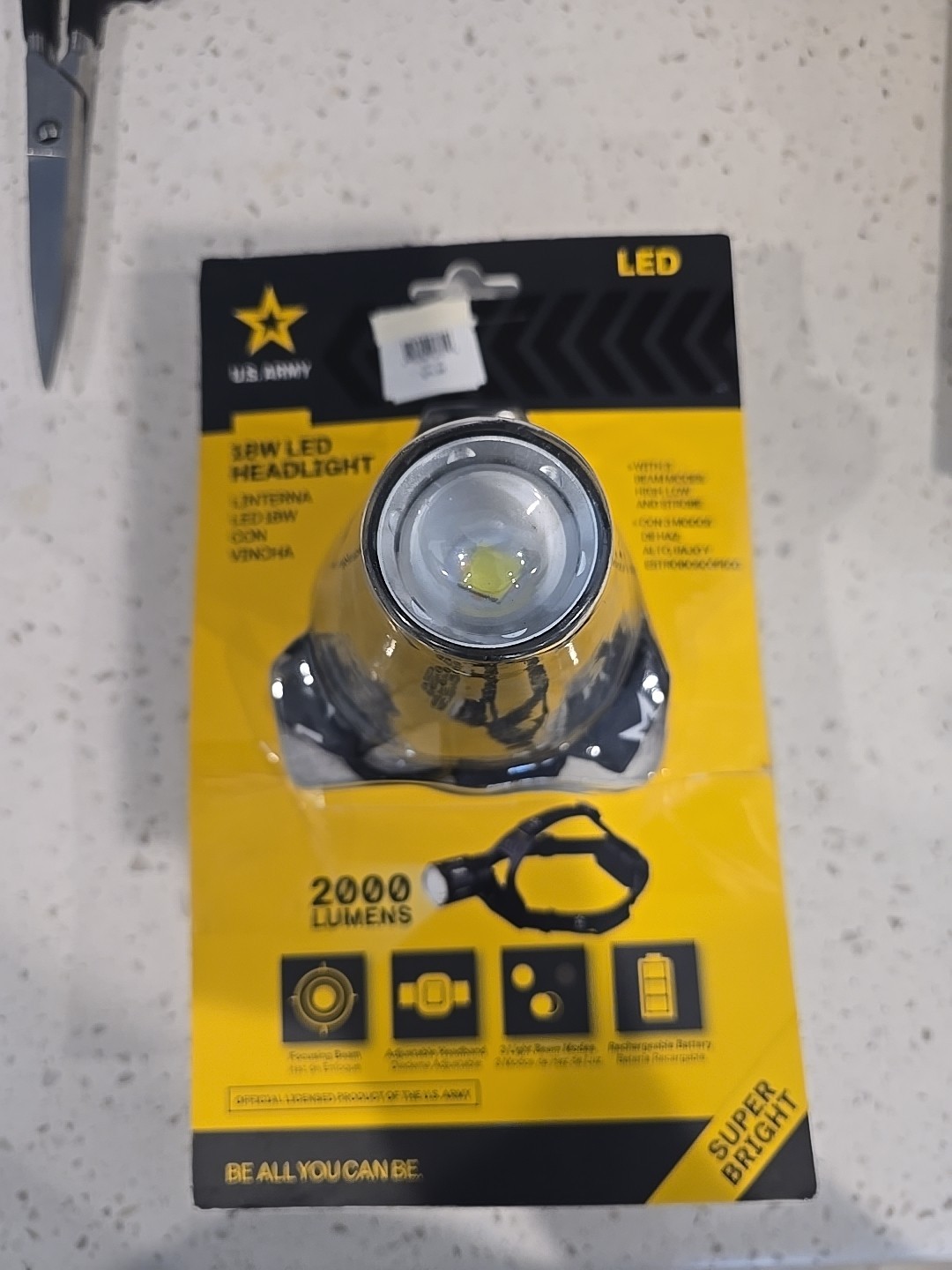 US Army LED Headlamp 2000 Lumen 18650 Rechargeable 3 Modes Head Light - Big Box