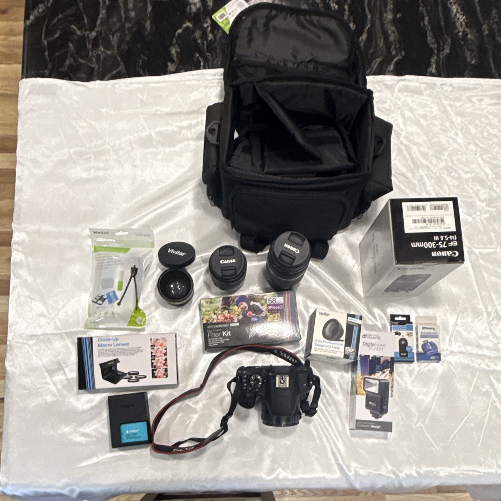 Canon EOS Camera Accessory Bundle w/ Lenses, Bag, Filters, Wireless, Black