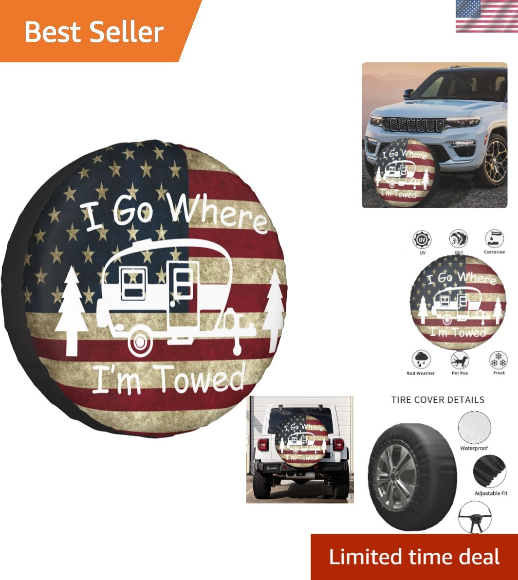 Stylish 15" Waterproof American Flag Spare Tire Cover – Fits Most Vehicles