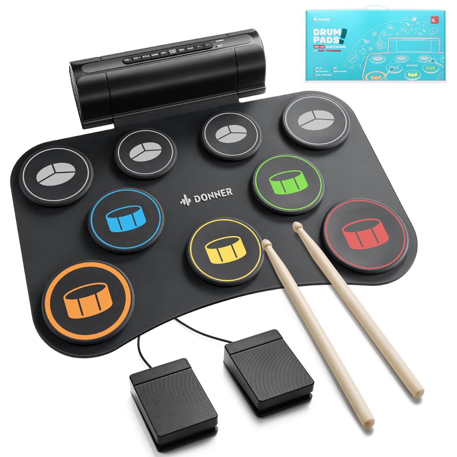 Donner DED-20 SE Electric Drum Roll Up Pad 9 Quiet Pads Built-in Speaker Toys